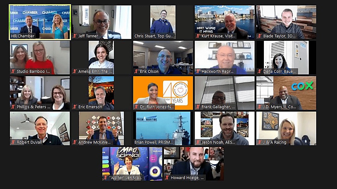 Screenshot of businesses and non-profit leaders at COVID resiliency event.